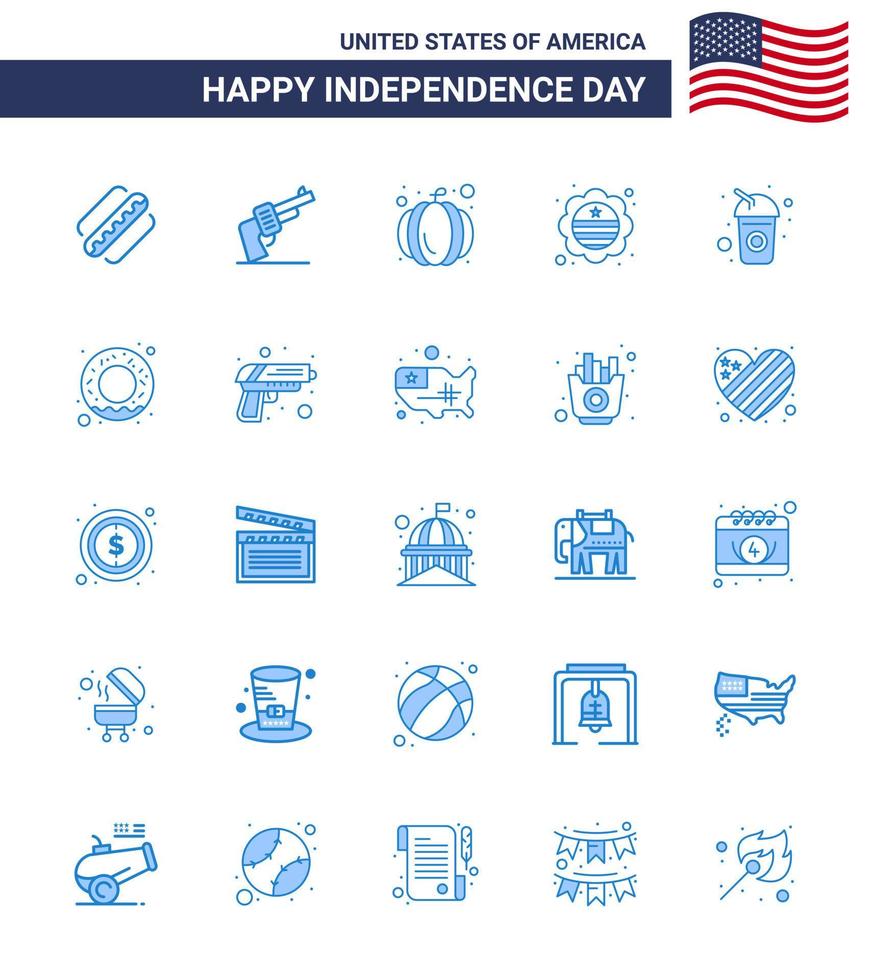 joyeux jour de l'indépendance 4 juillet ensemble de 25 pictogrammes américains de blues de bouteille de boisson insigne américain drapeau modifiable usa day vector design elements