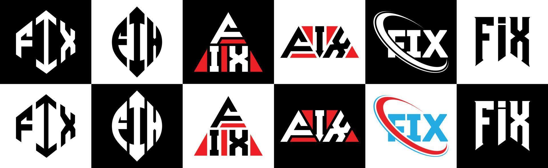 fixer la conception du logo de la lettre dans six styles. fixez un polygone, un cercle, un triangle, un hexagone, un style plat et simple avec un logo de lettre de variation de couleur noir et blanc dans un plan de travail. fixer un logo minimaliste et classique vecteur