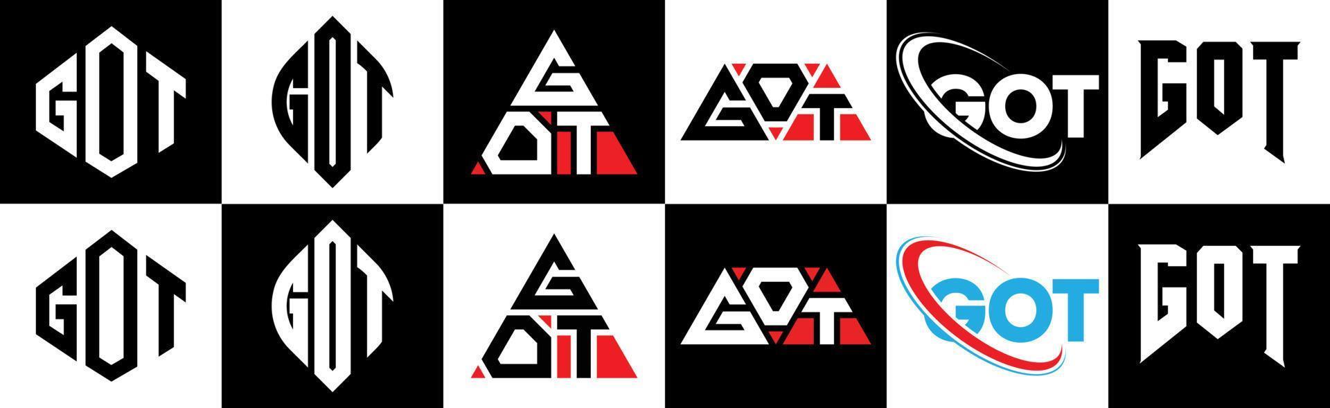 a obtenu la conception de logo de lettre dans six styles. obtenu un polygone, un cercle, un triangle, un hexagone, un style plat et simple avec un logo de lettre de variation de couleur noir et blanc dans un plan de travail. obtenu un logo minimaliste et classique vecteur