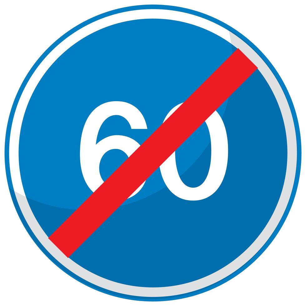 Panneau routier bleu limite de vitesse minimale 60 isolé sur fond blanc vecteur