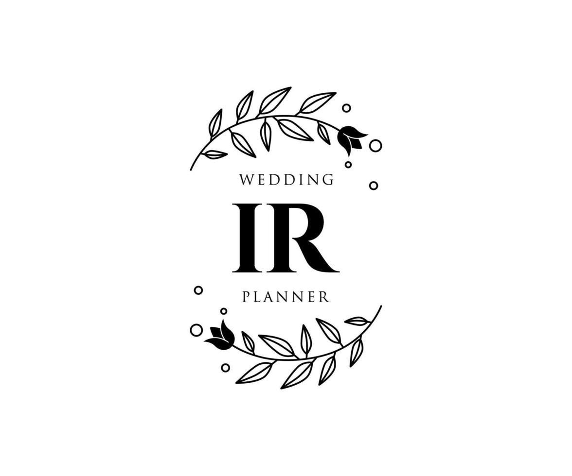 collection de logos de monogramme de mariage lettre initiales ir, modèles minimalistes et floraux modernes dessinés à la main pour cartes d'invitation, réservez la date, identité élégante pour restaurant, boutique, café en image vectorielle vecteur