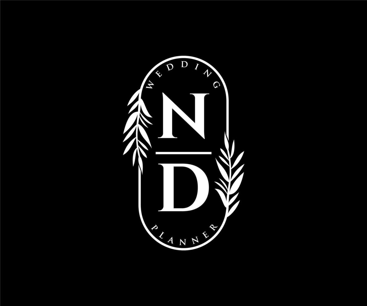 nd initiales lettre collection de logos de monogramme de mariage, modèles minimalistes et floraux modernes dessinés à la main pour cartes d'invitation, réservez la date, identité élégante pour restaurant, boutique, café en image vectorielle vecteur