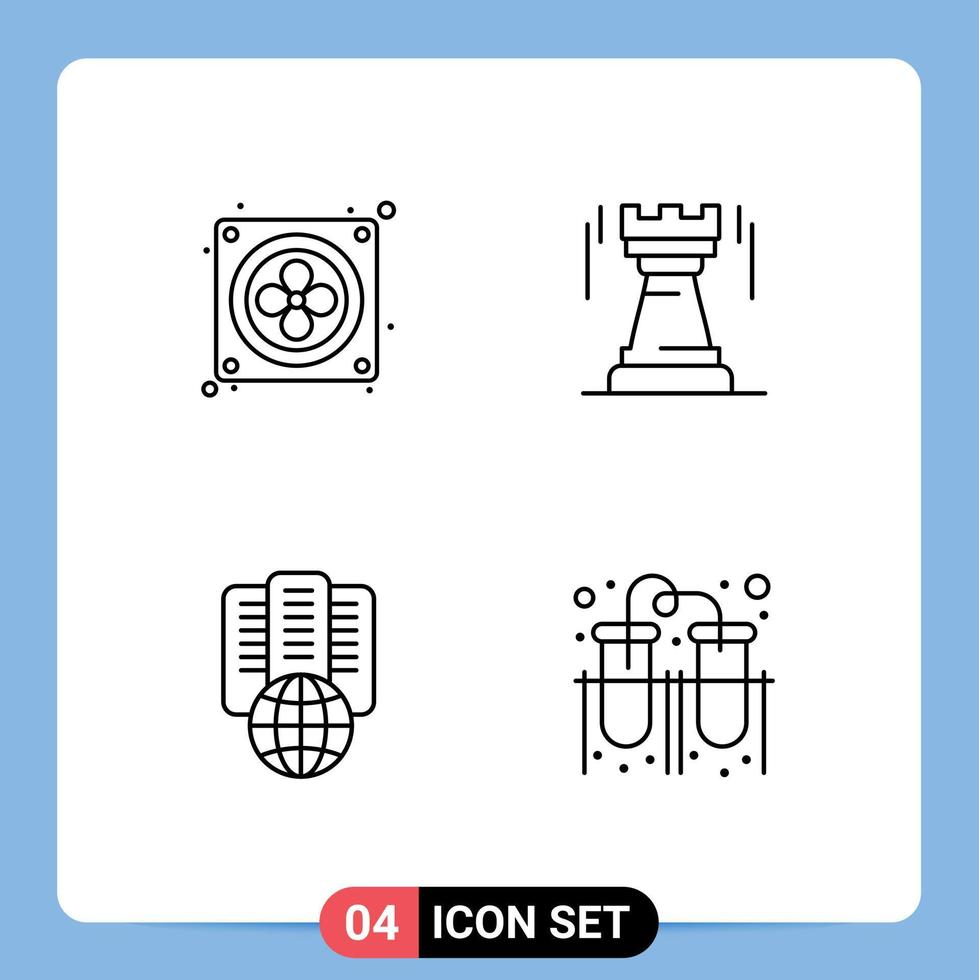 ensemble moderne de 4 pictogrammes de couleurs plates remplies d'éléments de conception vectoriels modifiables de serveur de bastion de château d'internet d'ordinateur vecteur