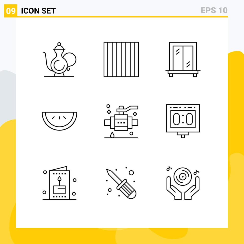 pack d'icônes vectorielles stock de 9 signes et symboles de ligne pour la construction intérieure de tuyau de compétition pastèque éléments de conception vectoriels modifiables vecteur