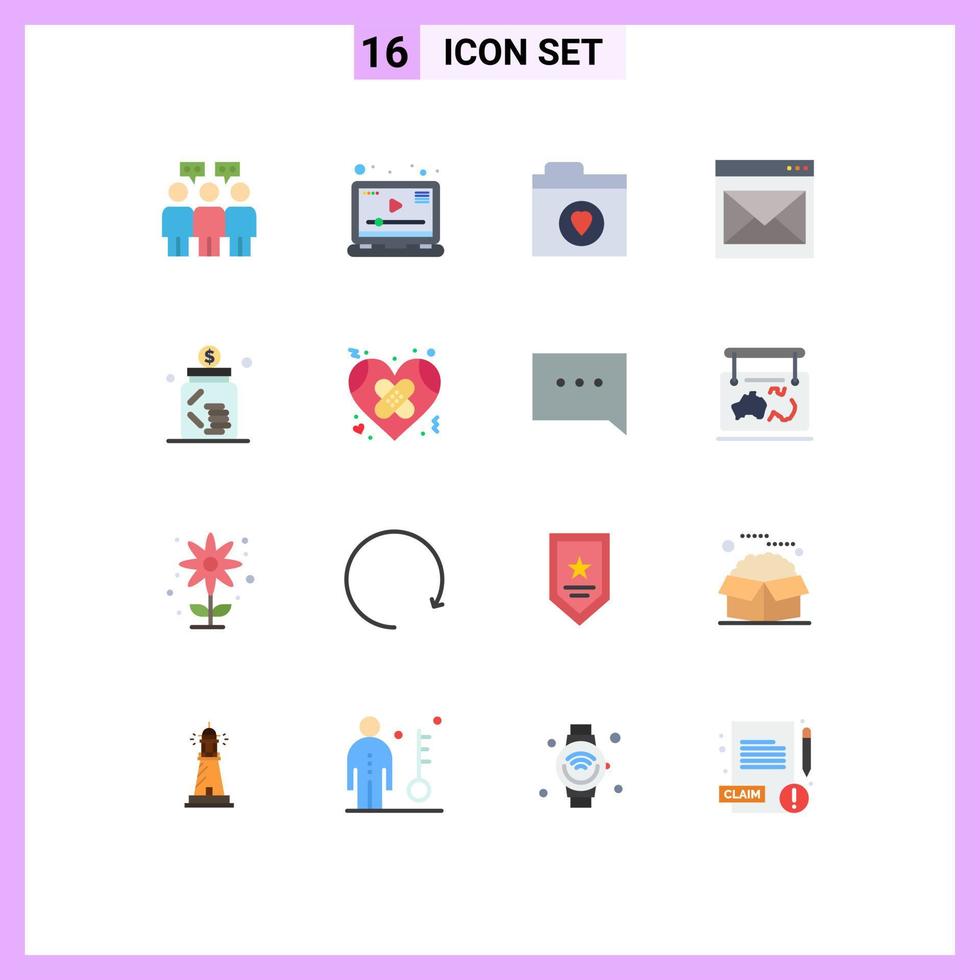 16 concept de couleur plate pour les sites Web mobiles et les applications fichiers de banque d'investissement courrier contactez-nous pack modifiable d'éléments de conception de vecteur créatif