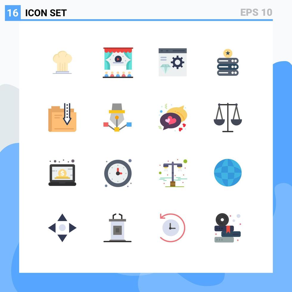 16 signes universels de couleur plate symboles de développement de stockage de données d'application de serveur d'archives pack modifiable d'éléments de conception de vecteur créatif