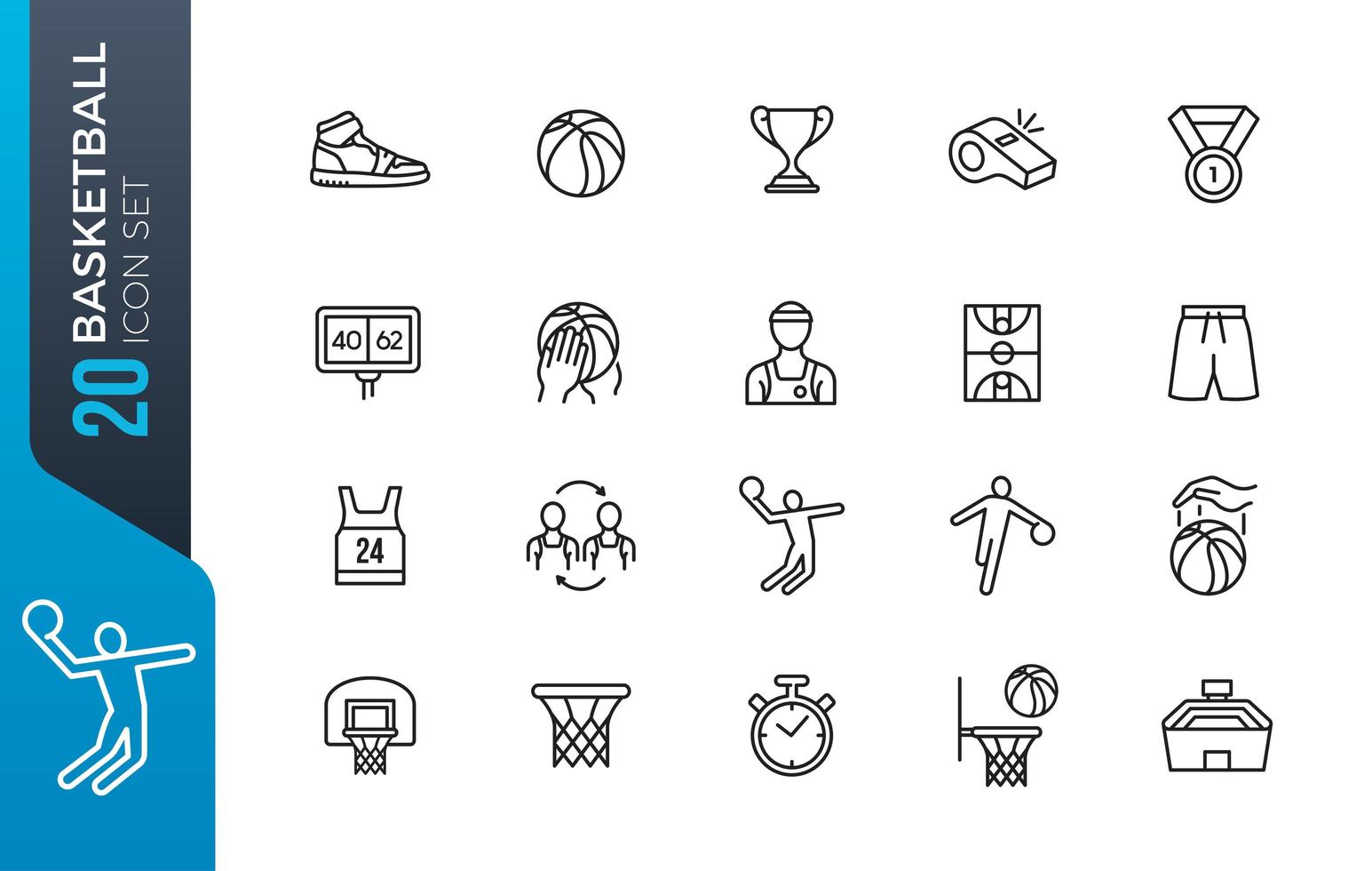 jeu d'icônes de basket-ball minimal vecteur