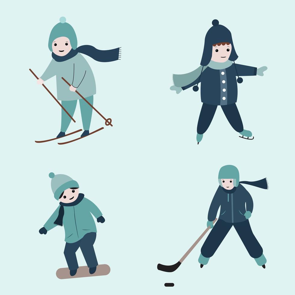 personnage de dessin animé activité sports d'hiver srt vecteur