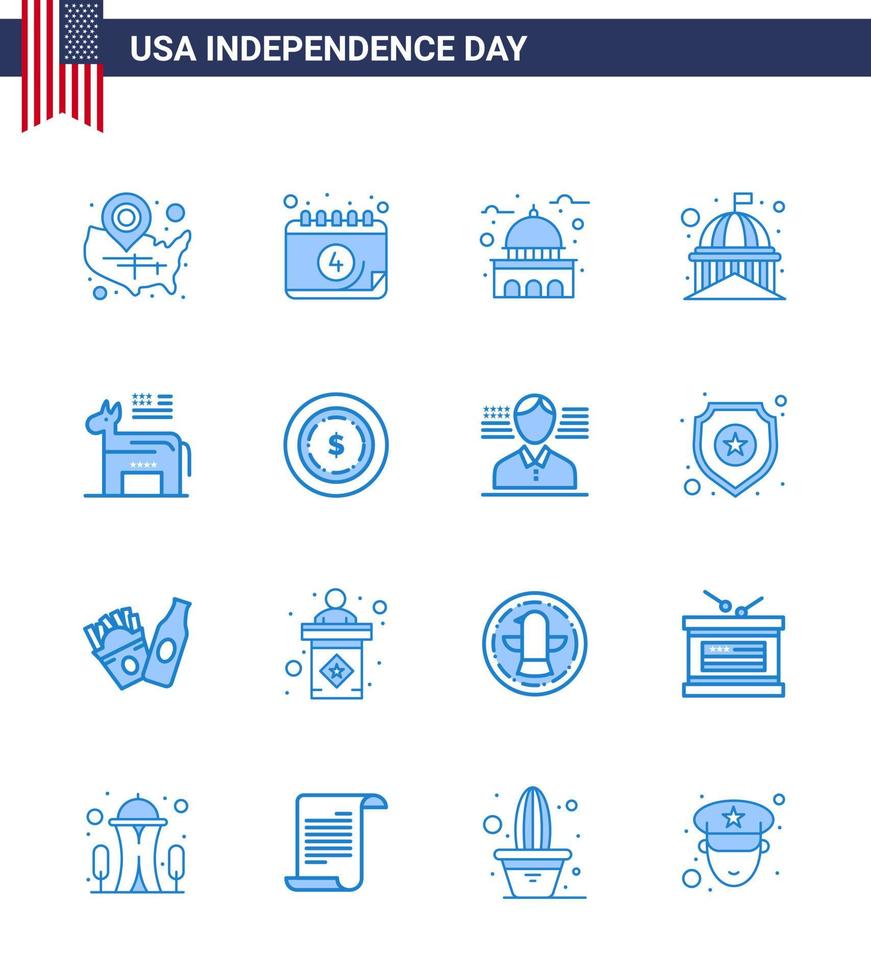 16 icônes créatives des états-unis signes d'indépendance modernes et symboles du 4 juillet du symbole américain jour âne usa éléments de conception vectoriels modifiables de la journée des états-unis vecteur