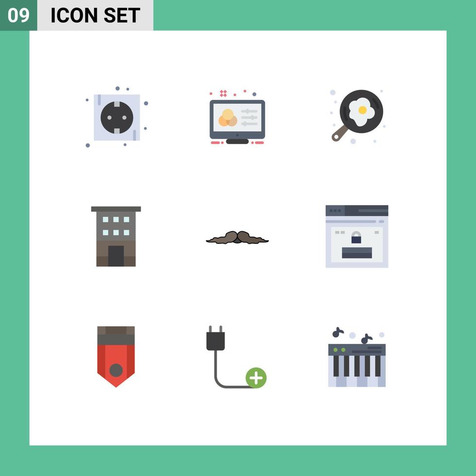 groupe de 9 signes et symboles de couleurs plates pour les bâtiments de devanture de magasin contrôlent les éléments de conception vectoriels modifiables vecteur