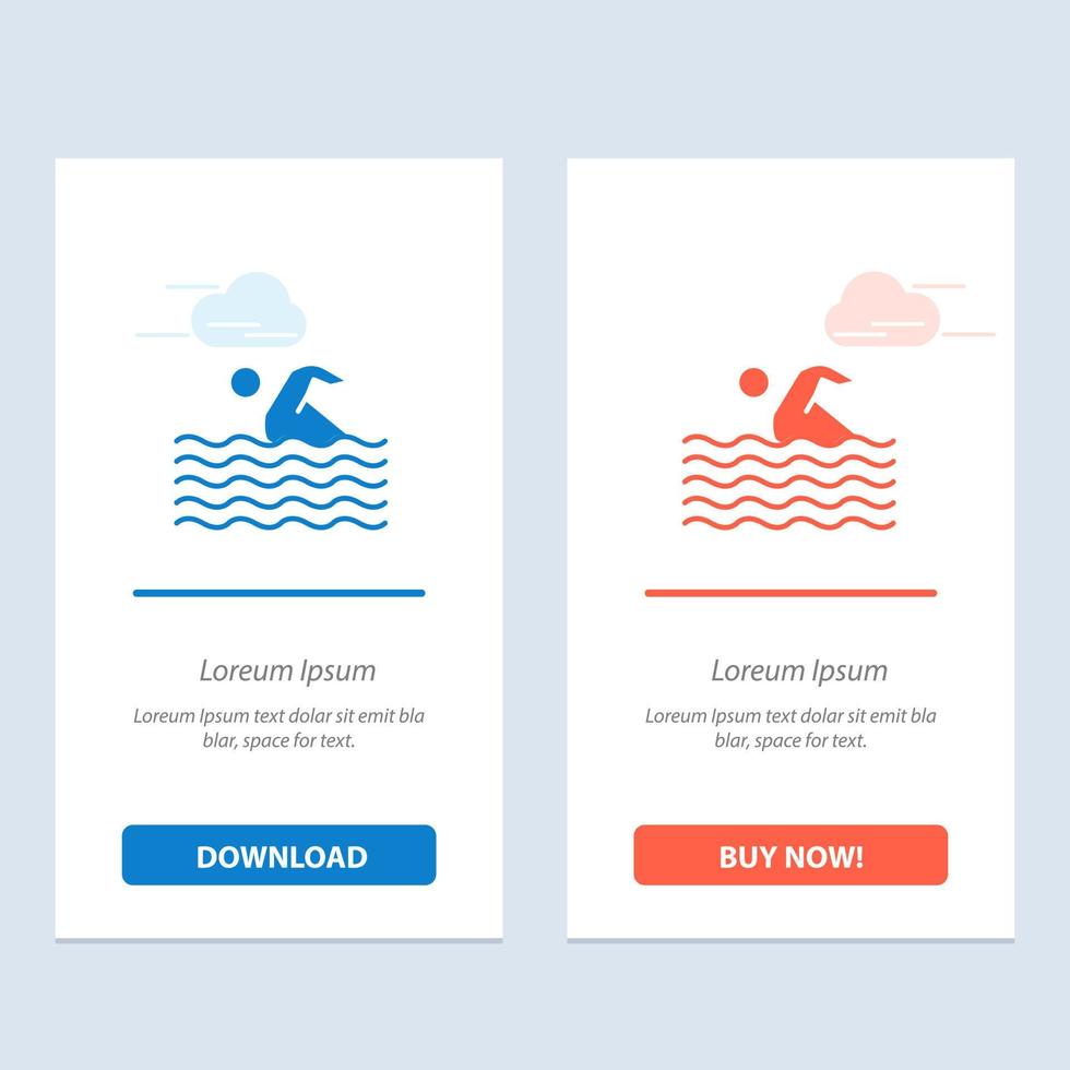 activité sport nager natation eau bleu et rouge télécharger et acheter maintenant modèle de carte de widget web vecteur