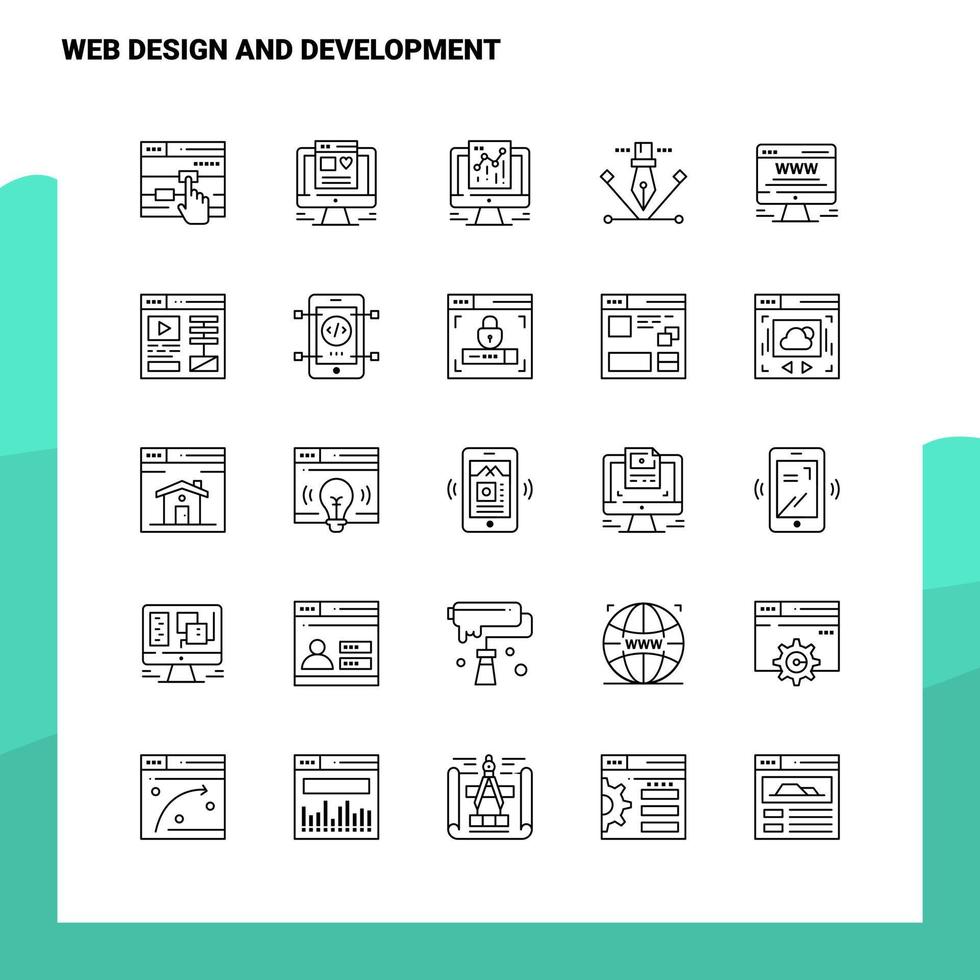 ensemble d'icônes de ligne de conception et de développement web ensemble de 25 icônes vectorielles conception de style minimalisme icônes noires définies pack de pictogrammes linéaires vecteur