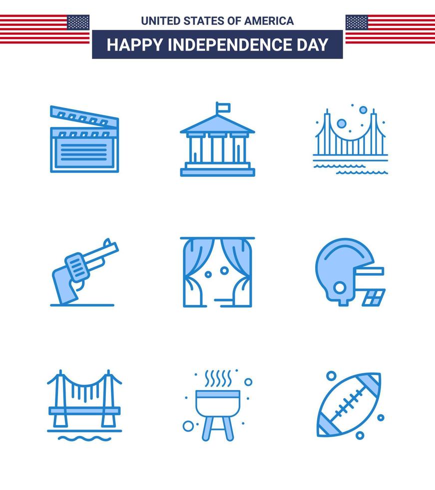 gros pack de 9 usa joyeux jour de l'indépendance usa vector blues et symboles modifiables de divertissement arme pont main tourisme modifiable usa day vector design elements