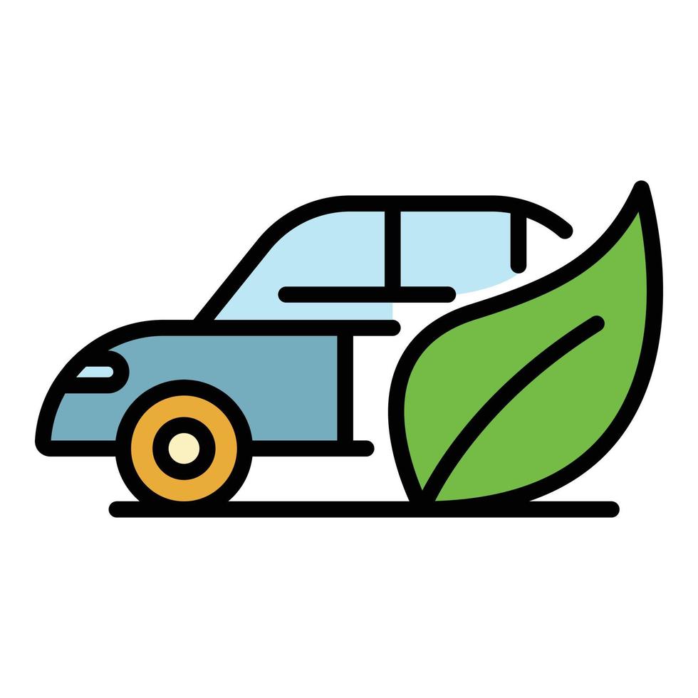 voiture électrique et vecteur de contour de couleur d'icône de feuille d'arbre