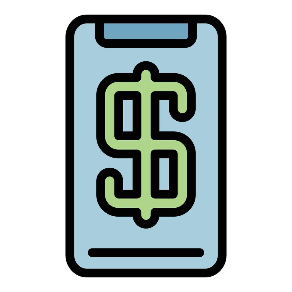 signe dollar, smartphone, icône, couleur, contour, vecteur