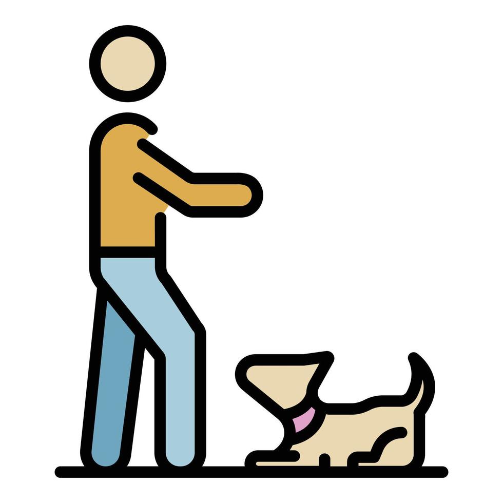 chien jouer avec l'icône de l'homme vecteur de contour de couleur