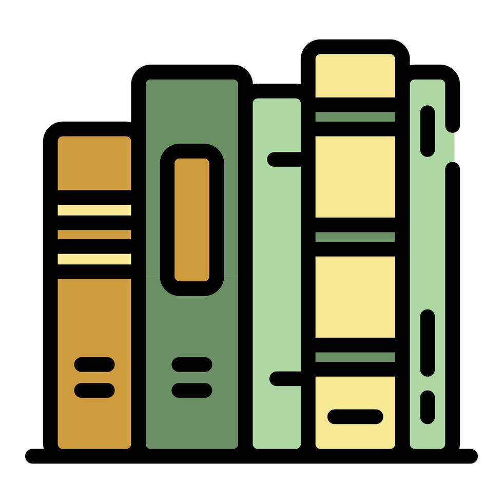 livres, pile, icône, couleur, contour, vecteur
