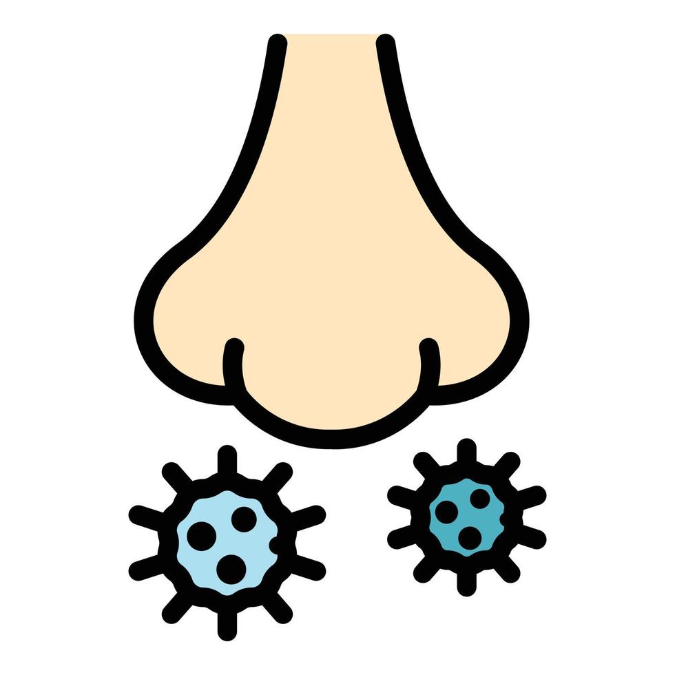 nez, virus, icône, couleur, contour, vecteur