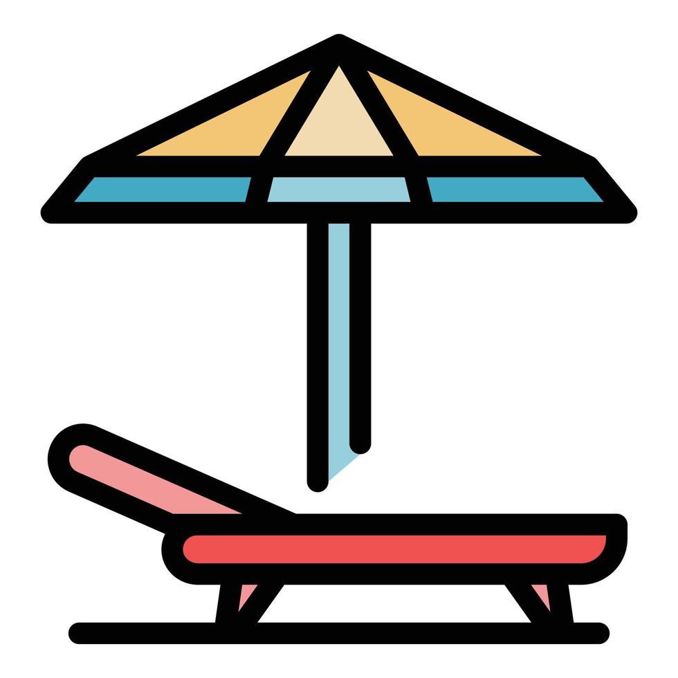 chaise de parapluie de plage vecteur de contour de couleur d'icône