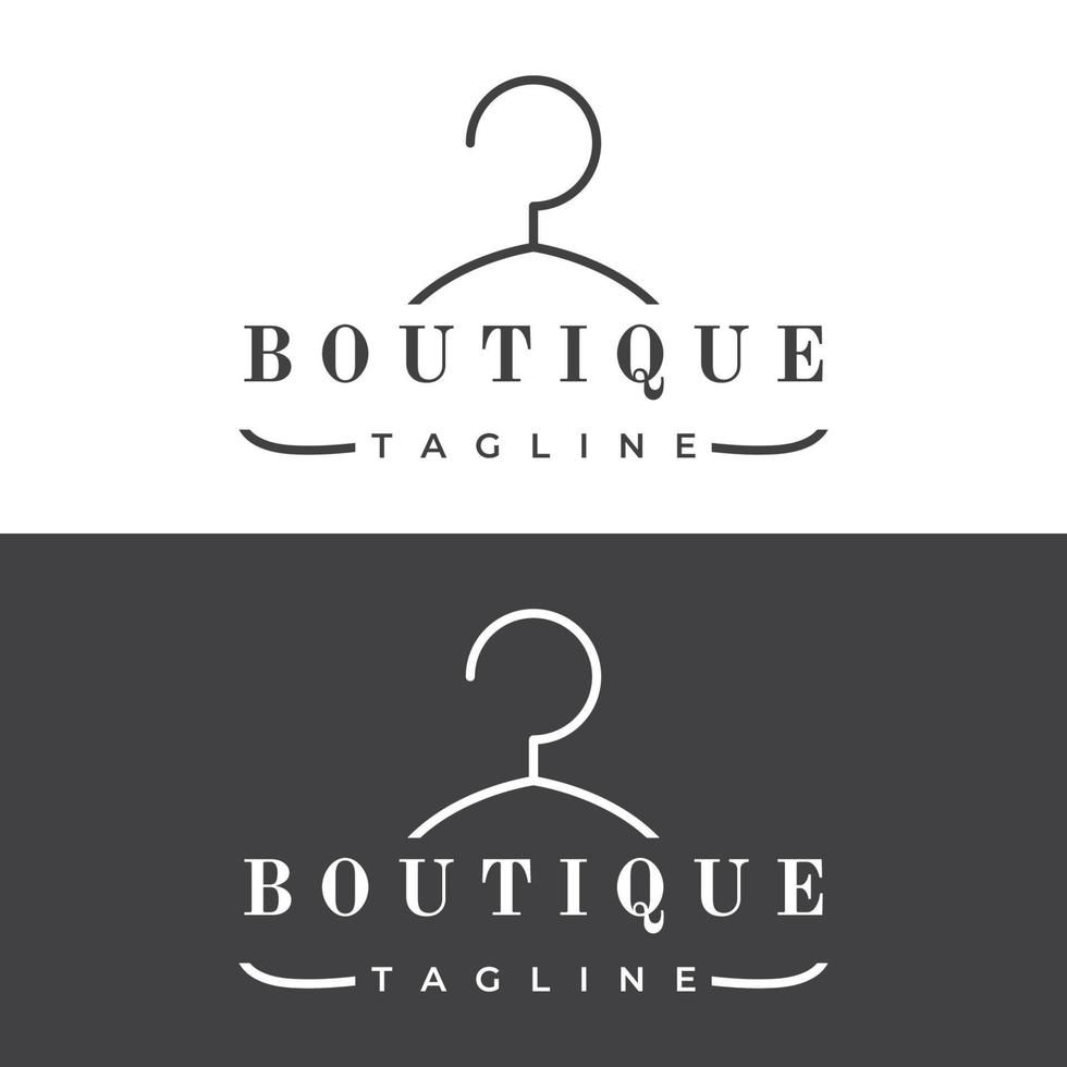 modèle de logo de mode féminine avec cintre, vêtements de luxe.logo pour entreprise, boutique, boutique de mode, modèle, shopping et beauté. vecteur