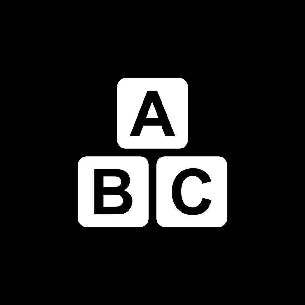 eps10 vecteur blanc abc lettres majuscules icône d'art solide isolée sur fond noir. abc cubes symbole de l'éducation des enfants dans un style moderne simple et plat pour la conception de votre site Web, votre logo et votre application mobile