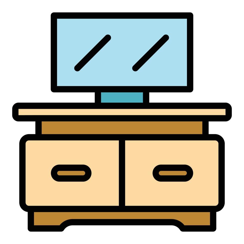 vecteur de contour de couleur d'icône de table de salle de télévision