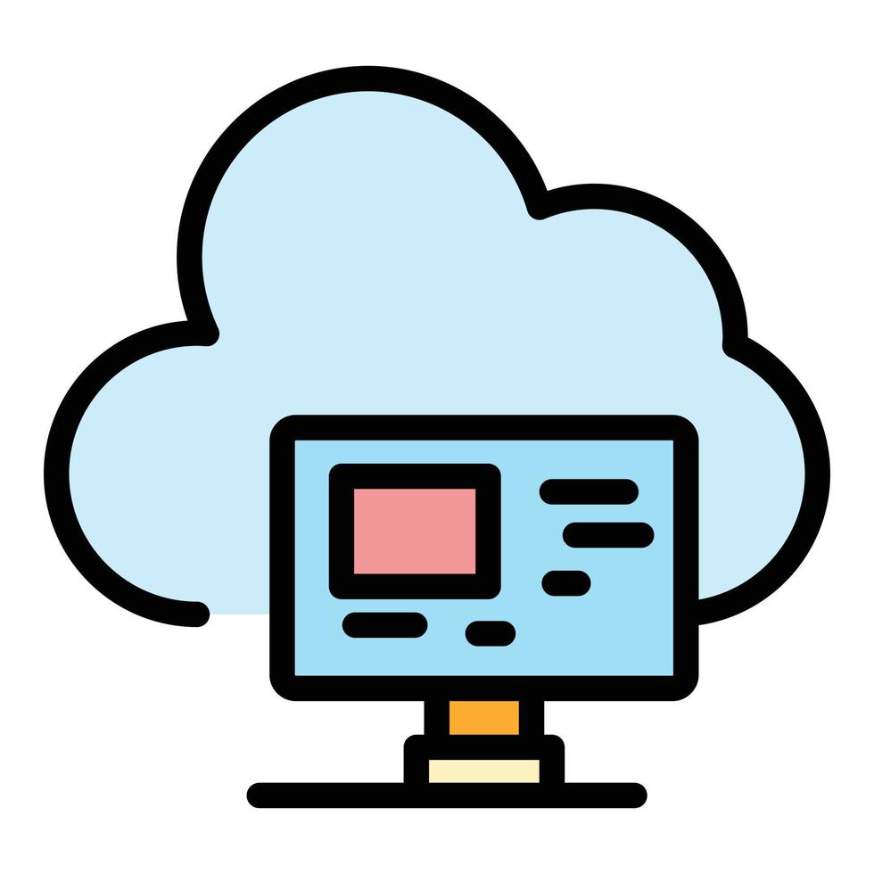 vecteur de contour de couleur de l'icône de nuage de données informatiques