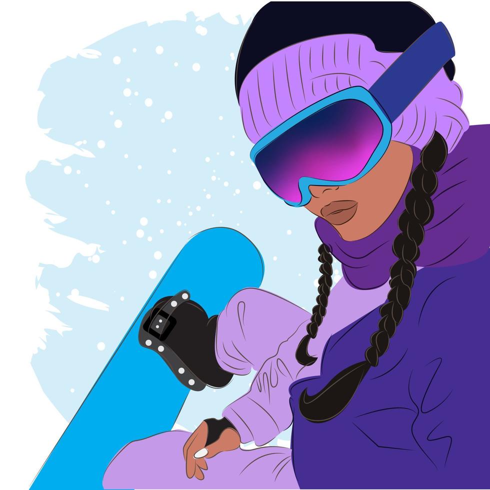 femme à la mode en lunettes de ski dans une station de ski, mode, illustration vectorielle vecteur