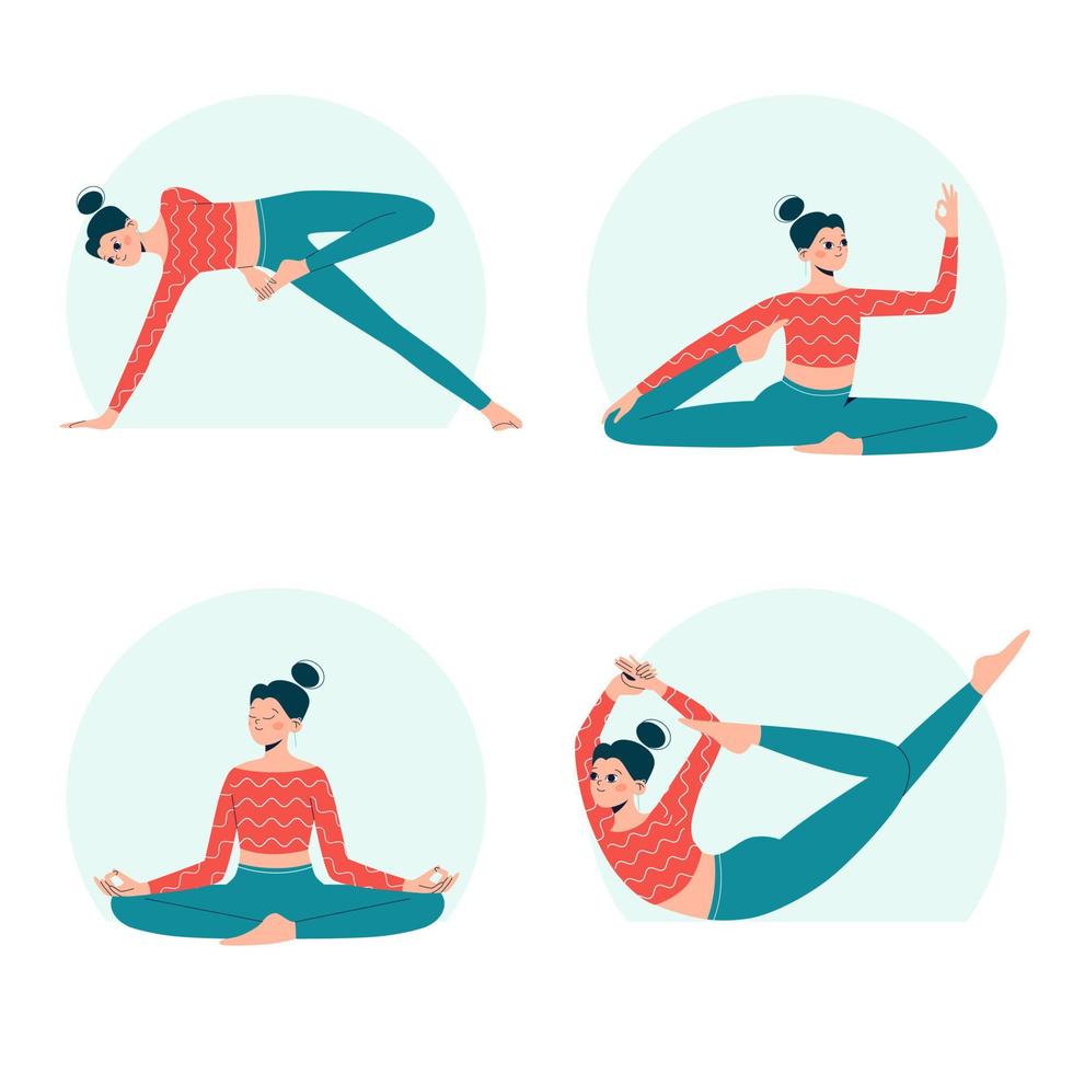 collection de femmes dans différentes poses de yoga. illustration vectorielle moderne plat. vecteur