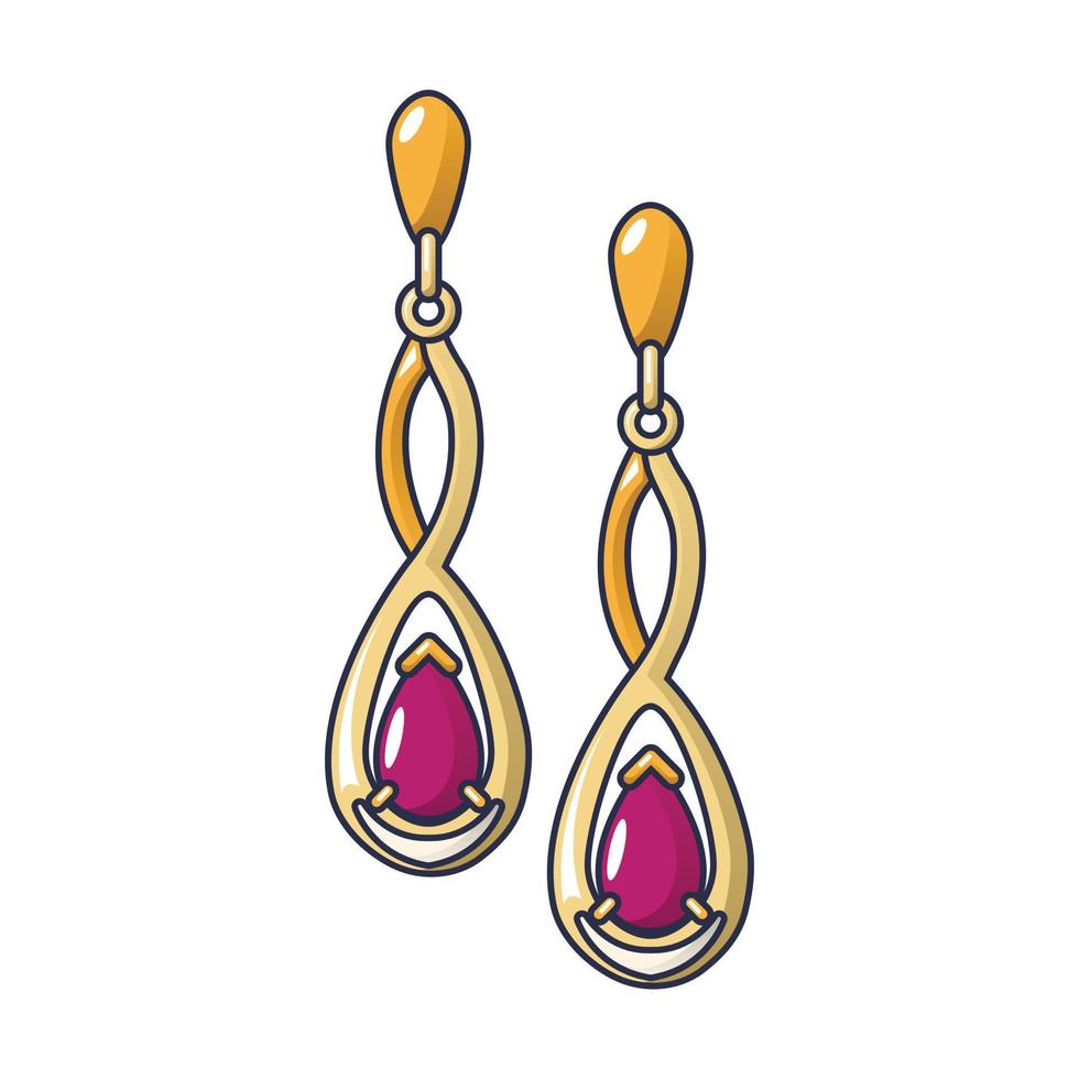 icône de boucles d'oreilles rubis d'or, style cartoon vecteur