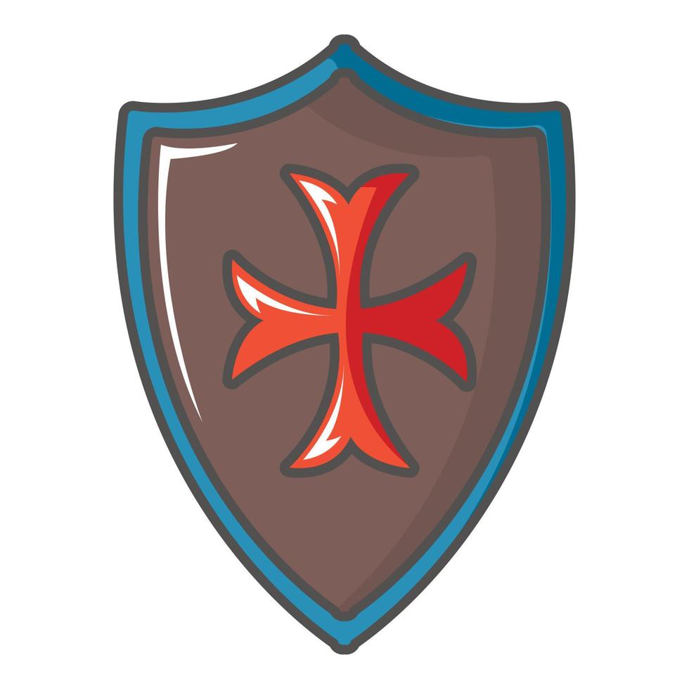 icône de bouclier classique croix rouge, style cartoon vecteur