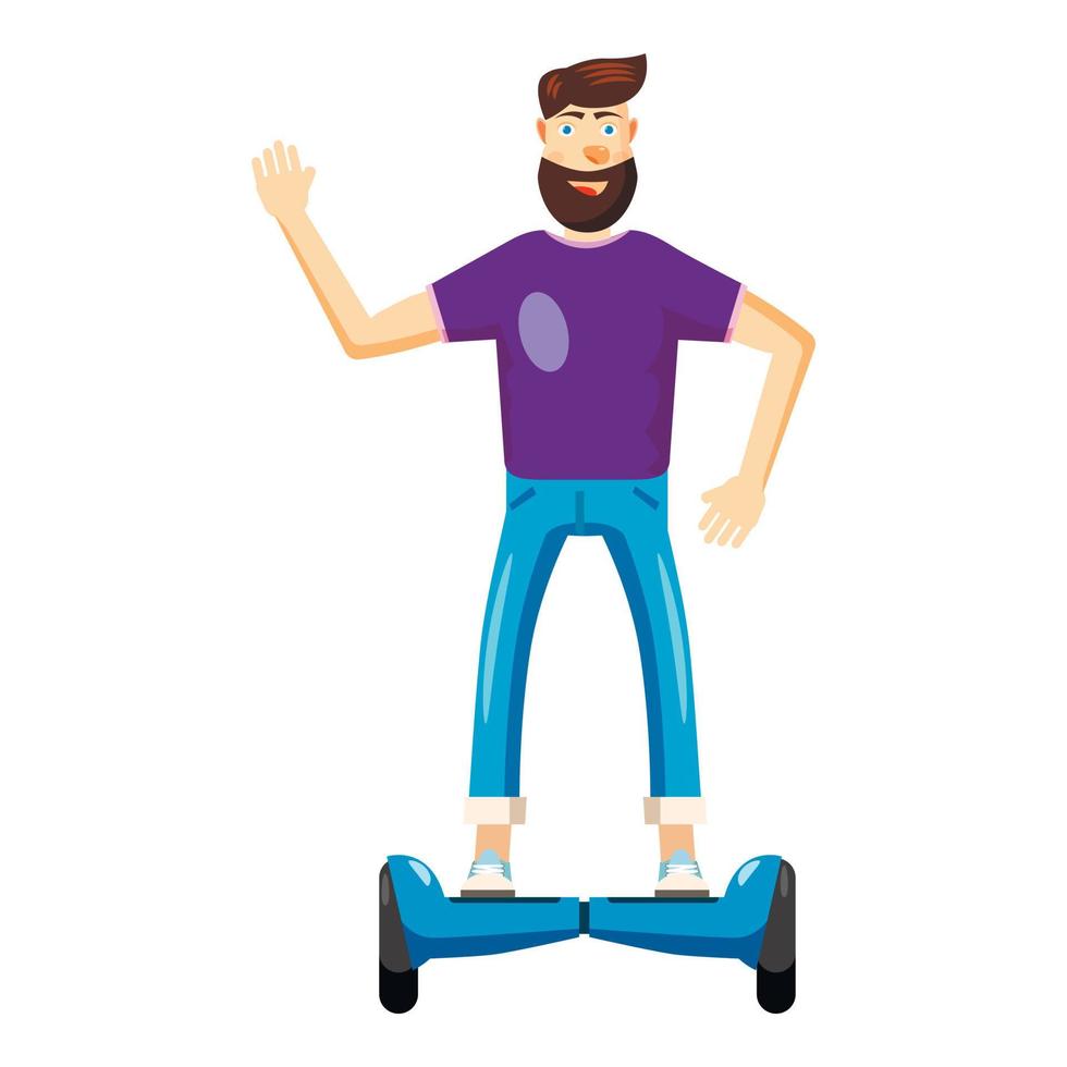 homme, équitation, hoverboard, icône, dessin animé, style vecteur