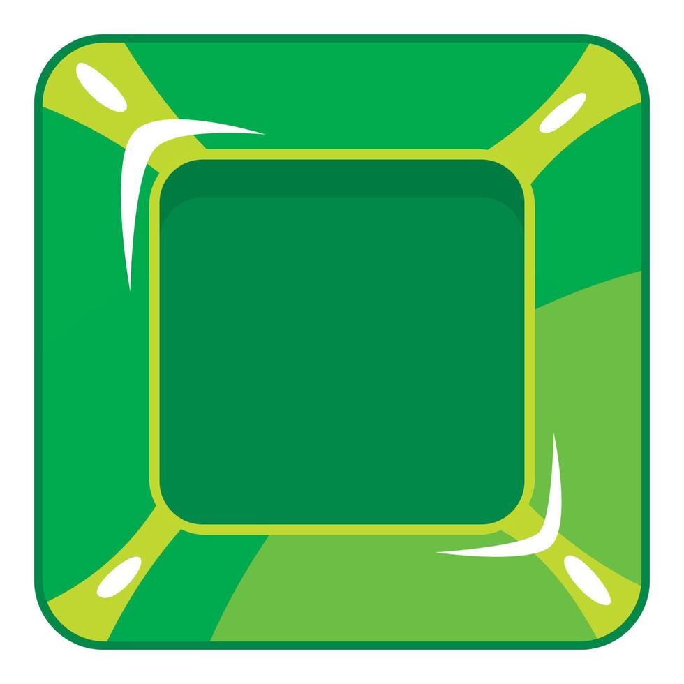 icône de bouton carré vert, style cartoon vecteur