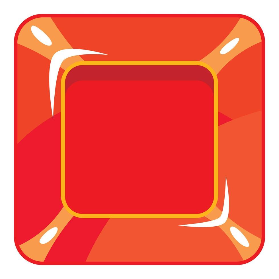 icône de bouton carré rouge, style cartoon vecteur