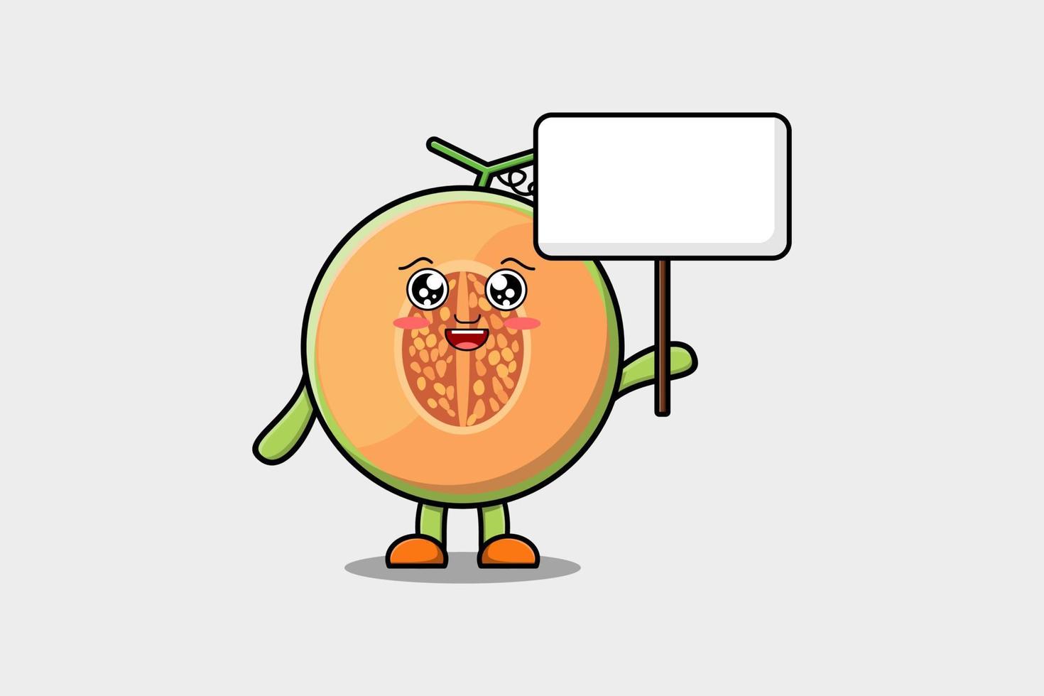 personnage de dessin animé mignon melon tenant un tableau blanc vecteur