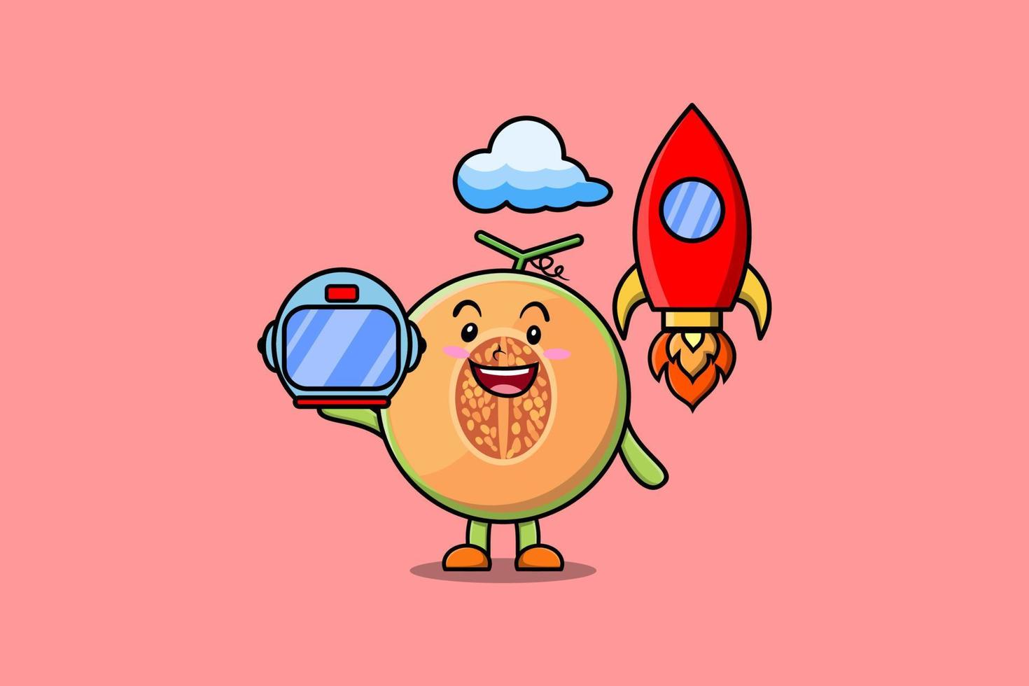 mignon, mascotte, dessin animé, caractère, melon, comme, astronaute vecteur