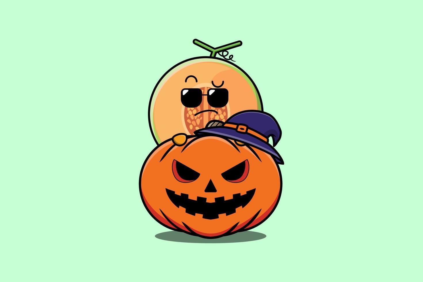 dessin animé mignon de melon se cachant dans la citrouille halloween vecteur