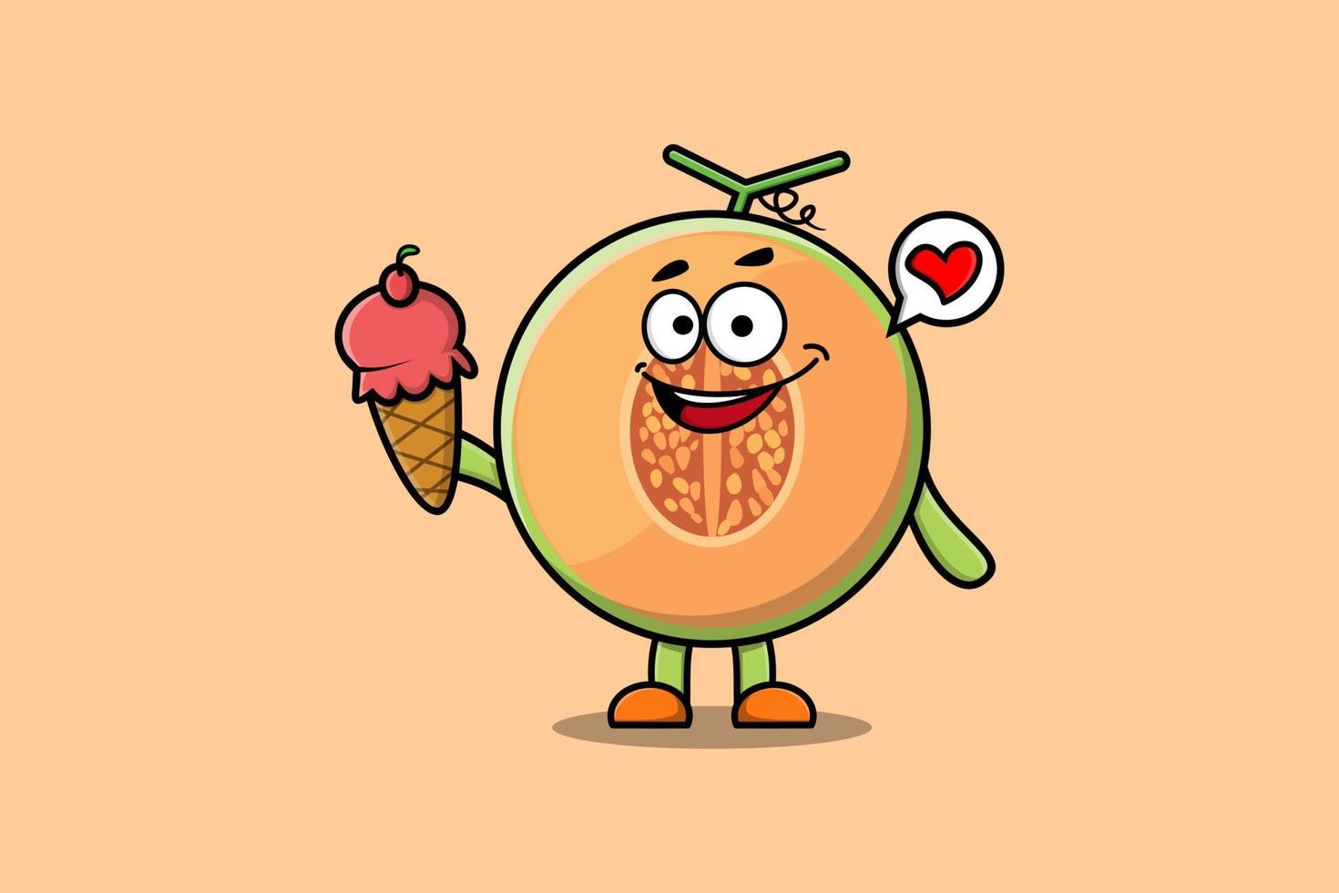 personnage de dessin animé mignon melon tenant de la crème glacée vecteur