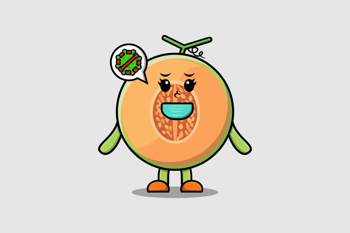 melon de dessin animé mignon utilisant un masque pour prévenir le virus vecteur