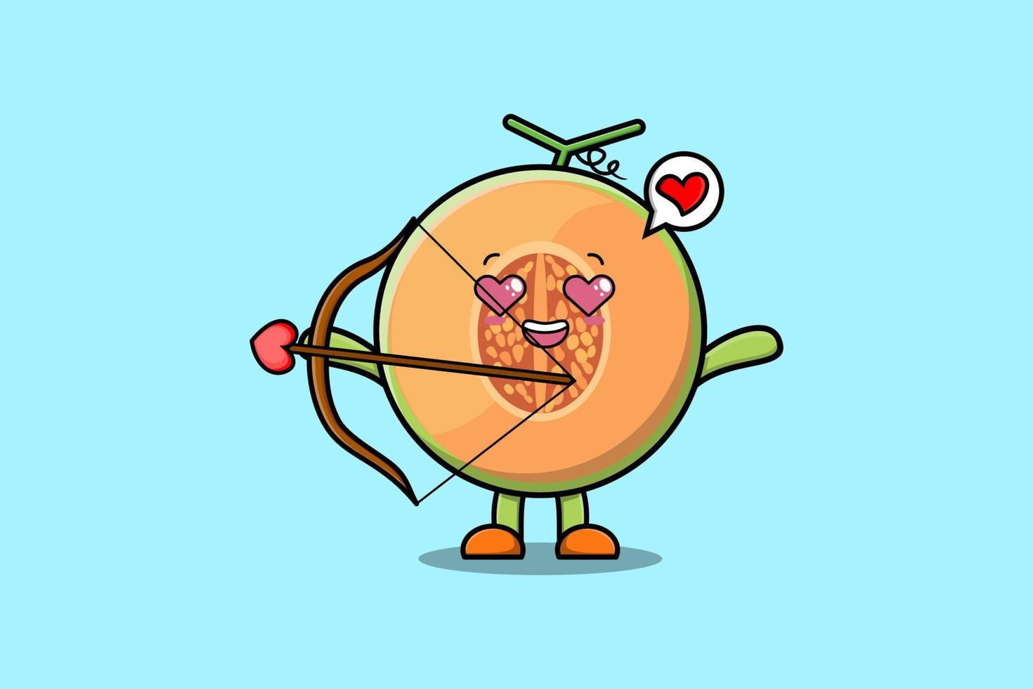 mignon, dessin animé, mascotte, caractère, romantique, cupidon, melon vecteur