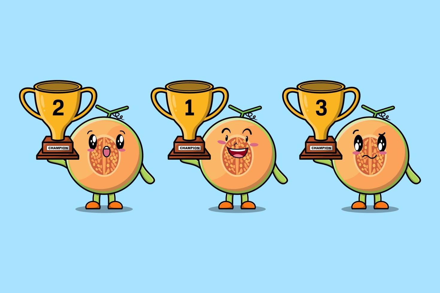 ensemble de melon de dessin animé mignon tenant le trophée vecteur