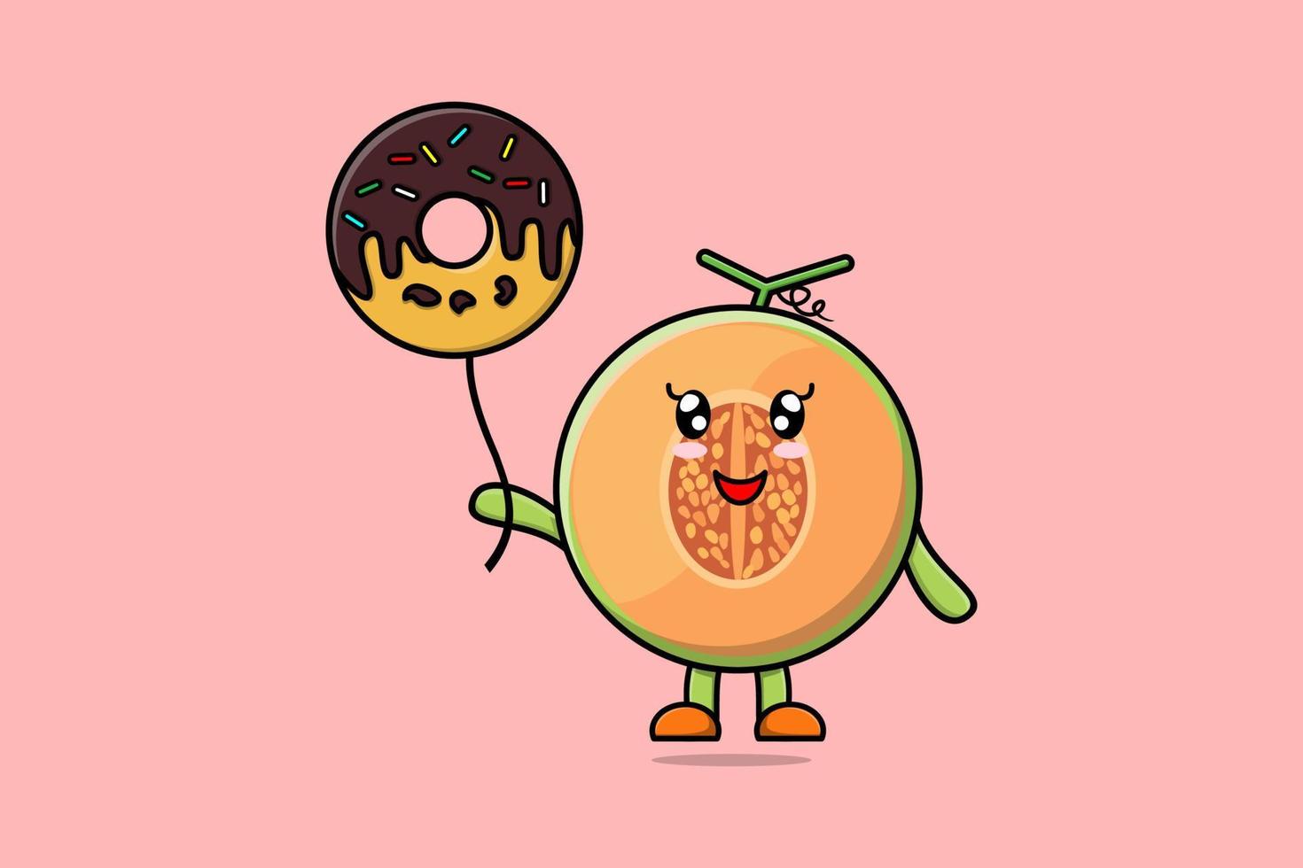 melon de dessin animé mignon flottant avec ballon de beignets vecteur