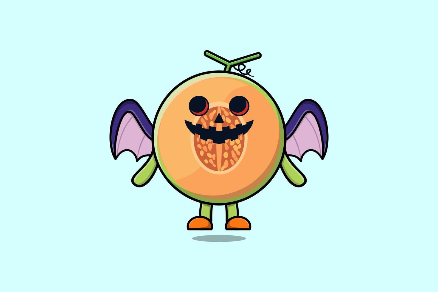 mignon, mascotte, dessin animé, melon, caractère, effrayant, chauves-souris vecteur