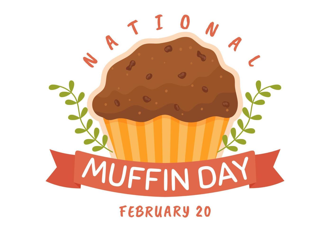 journée nationale des muffins le 20 février avec des muffins classiques aux pépites de chocolat délicieux en dessin animé plat illustration de modèle dessiné à la main vecteur