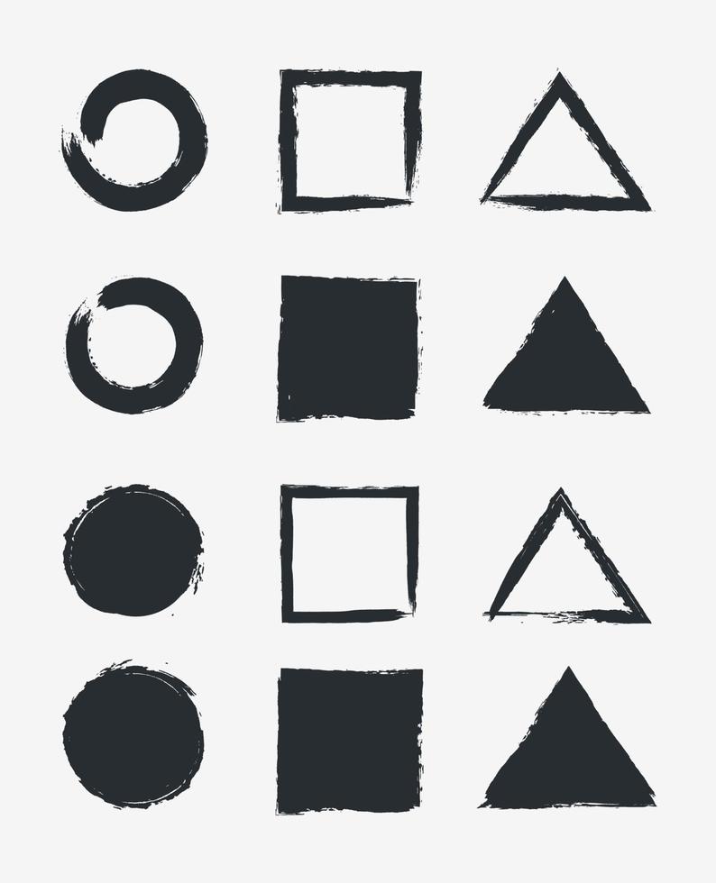 collection de formes de cadre triangle carré et cercle avec des coups de pinceau d'encre vecteur