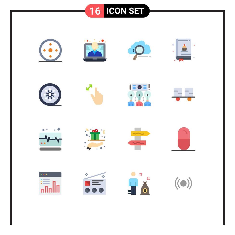 ensemble de 16 couleurs plates vectorielles sur la grille pour le livre de bobine de film cloud food computing pack modifiable d'éléments de conception de vecteur créatif