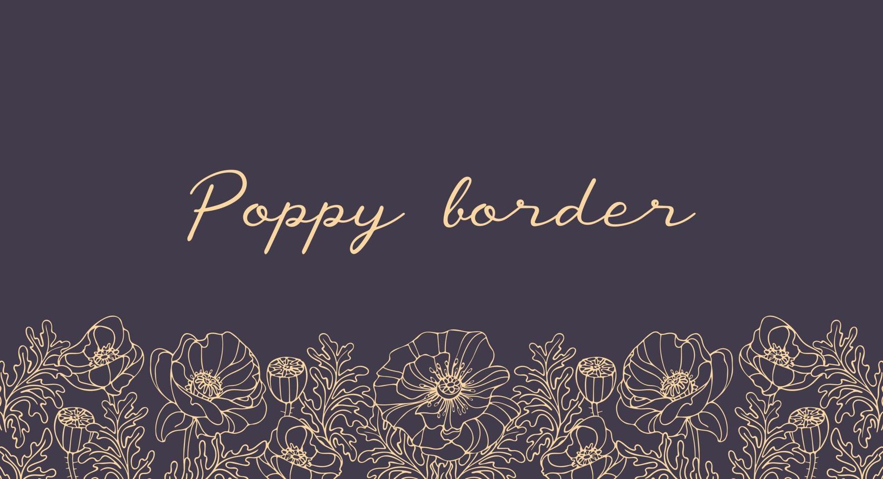 bordure horizontale de fleurs de pavot doré vintage sur fond sombre. art nouveau, moderne. illustration botanique pour bannières, impression sur tissu, cadre, site web, flyer. vecteur