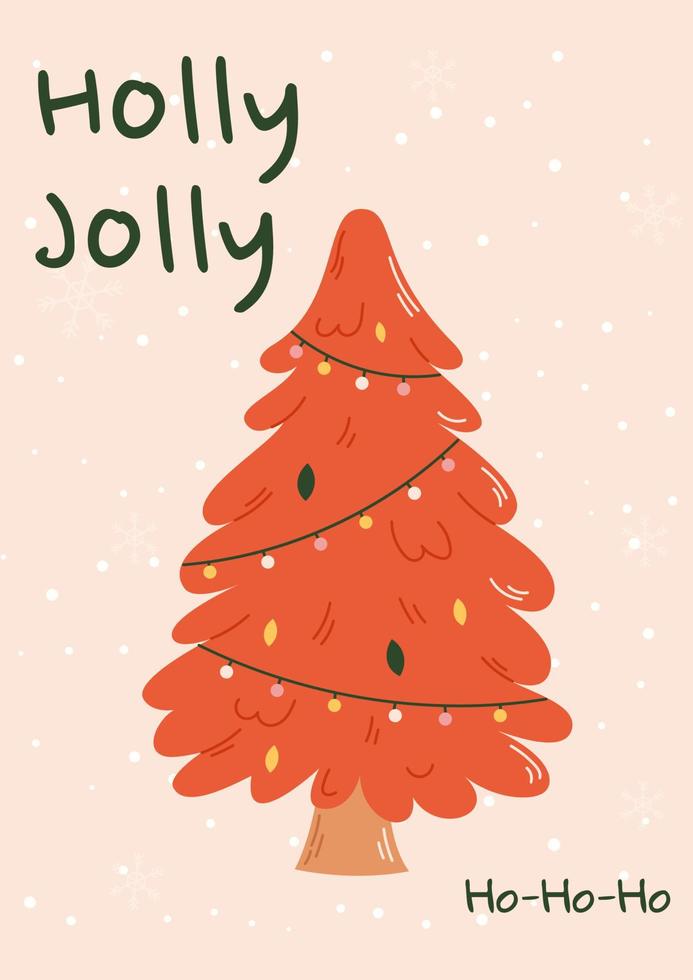 carte de noël groovy avec sapin de noël. concept de célébration de noël et du nouvel an. bon pour la carte de voeux, l'invitation, la bannière, la conception de sites Web. vecteur