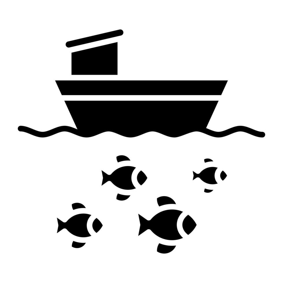 icône de glyphe de bateau de pêche vecteur