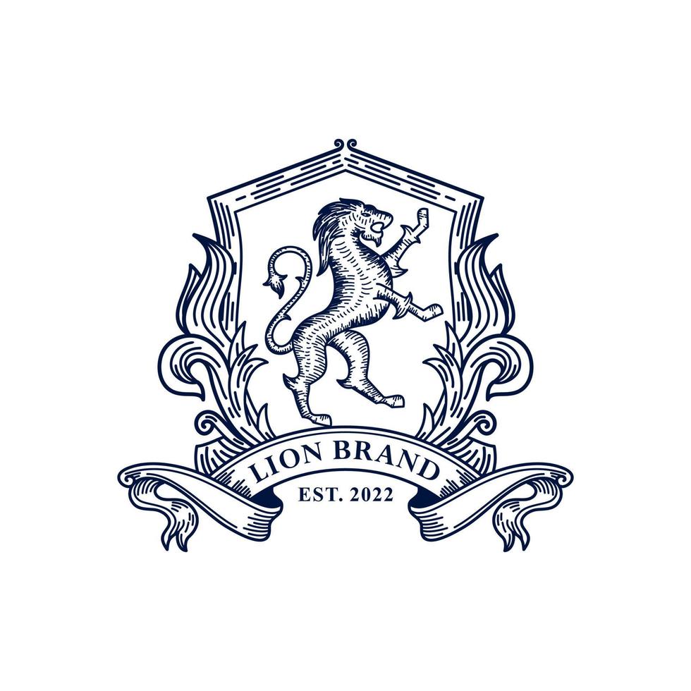 lion héraldique, création de logo d'art en ligne vecteur